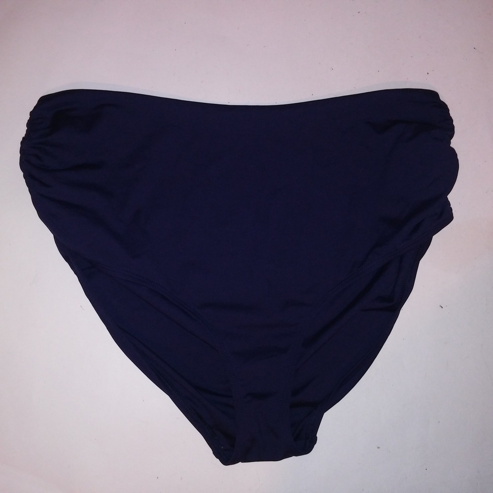 Anne Cole Swim Bottom High Waist XL Solid Navy Blue Scrunch Sides